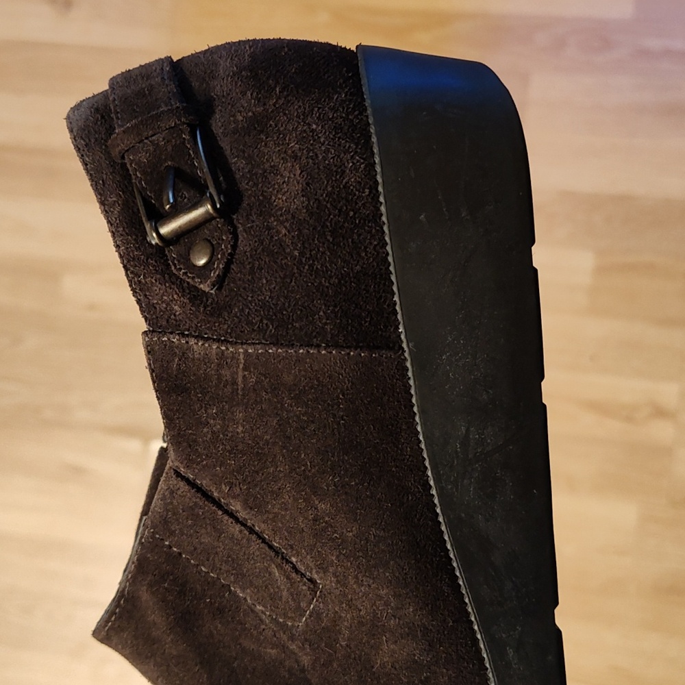 Cole Haan Nike Air Suede Ankle Boots Brown Wedge Heel Slip-On Waterproof 8.5 - Picture 4 of 12